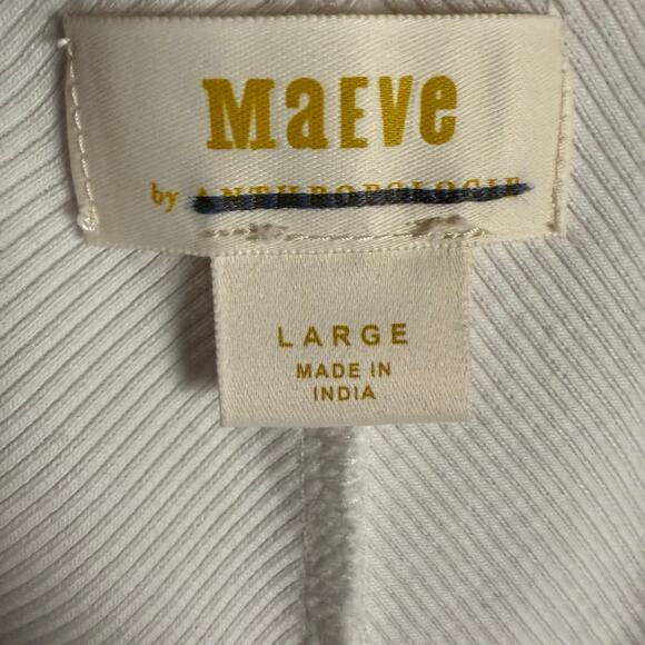 Maeve Anthropologie White Front-Zip Scoop-Neck Elbow Sleeve Top Size Large - Picture 8 of 8